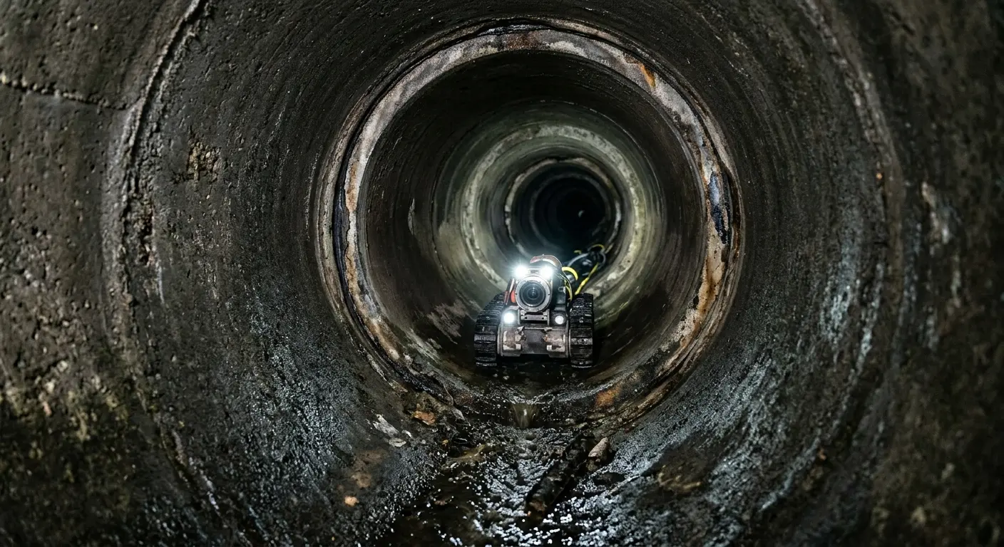 Robotic sewer camera inspecting pipe interior for Sewer Line Cleaning in Hartselle